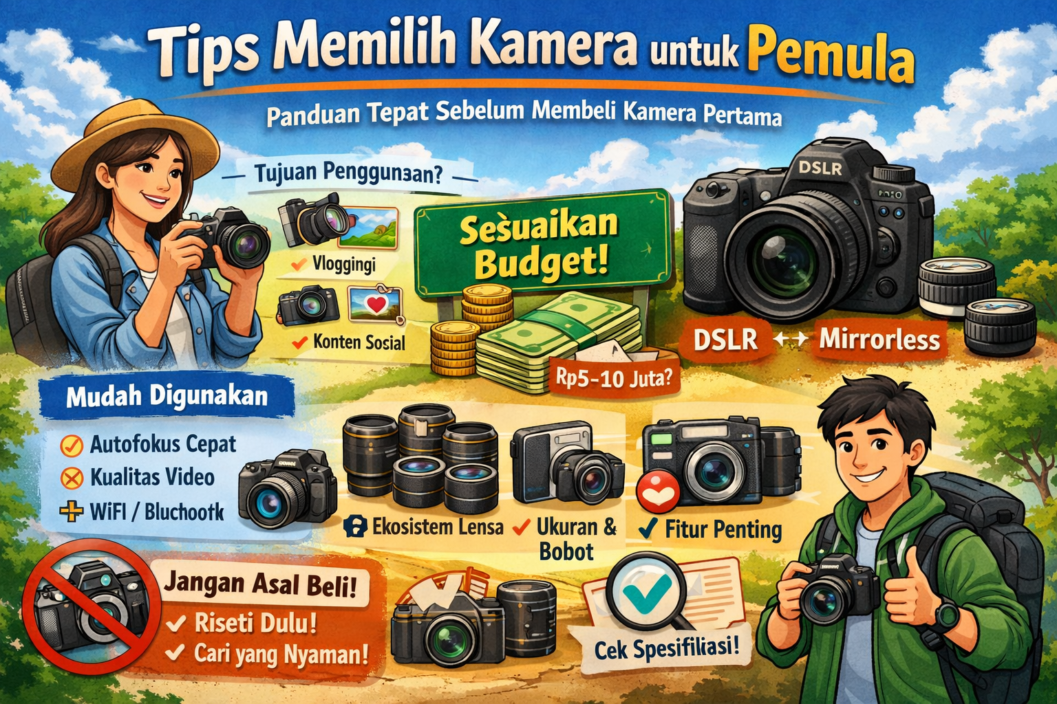 cara memilih kamera untuk pemula dengan berbagai jenis kamera mirrorless dan DSLR