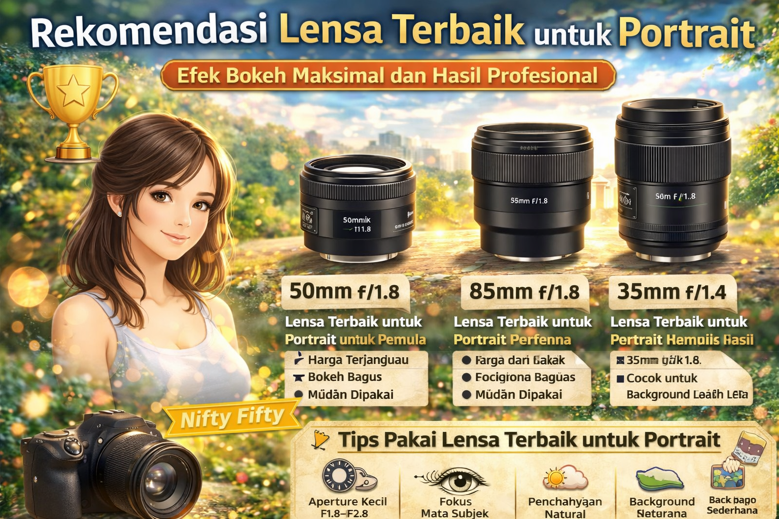 lensa terbaik untuk portrait dengan efek bokeh dan hasil foto profesional